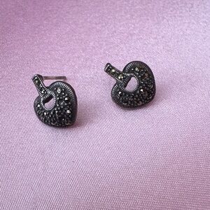 Marcasite Heart-Shaped Drop Earrings